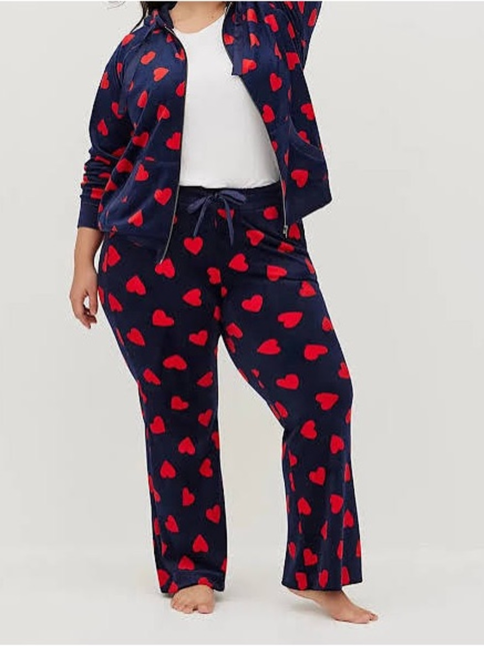 Torrid size two Lounge SET Navy Red Heart Print pajama pants and hoodie